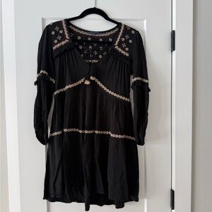 American Eagle Outfitters Boho Style Black Dress with Embroidered Accents